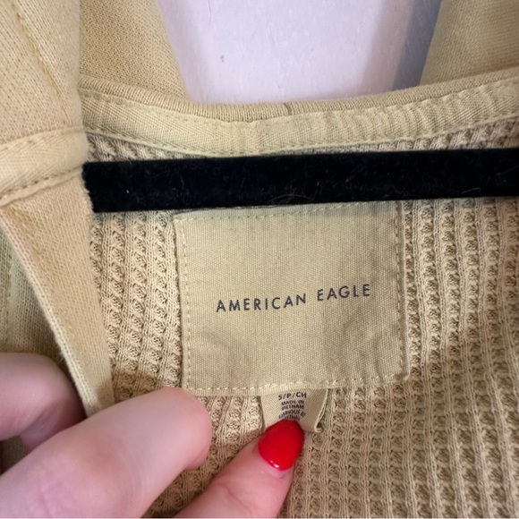 AEO | Bright Green and Yellow Waffle Knit Hooded Shacket Jacket Size Small - Picture 3 of 6